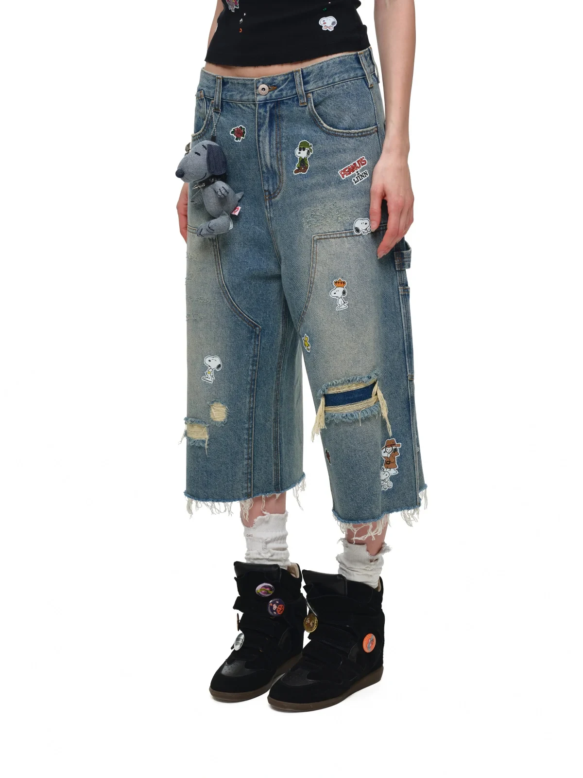 1Jinn X Snoopy Sticker Print Cropped Baggy Jeans 6