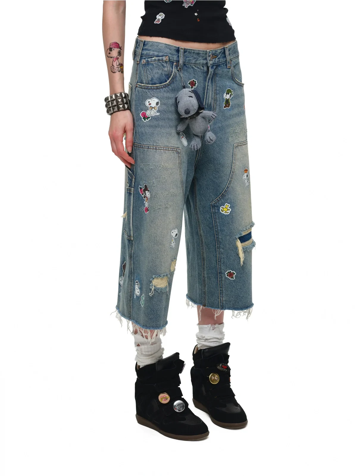 1Jinn X Snoopy Sticker Print Cropped Baggy Jeans 7
