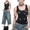 1Jinn X Snoopy Sticker Print Cropped Baggy Jeans 11