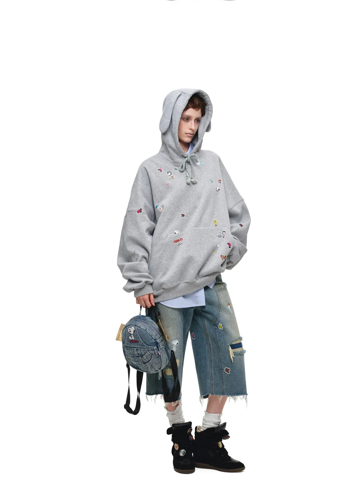 1Jinn X Snoopy Sticker Print Cropped Baggy Jeans 16