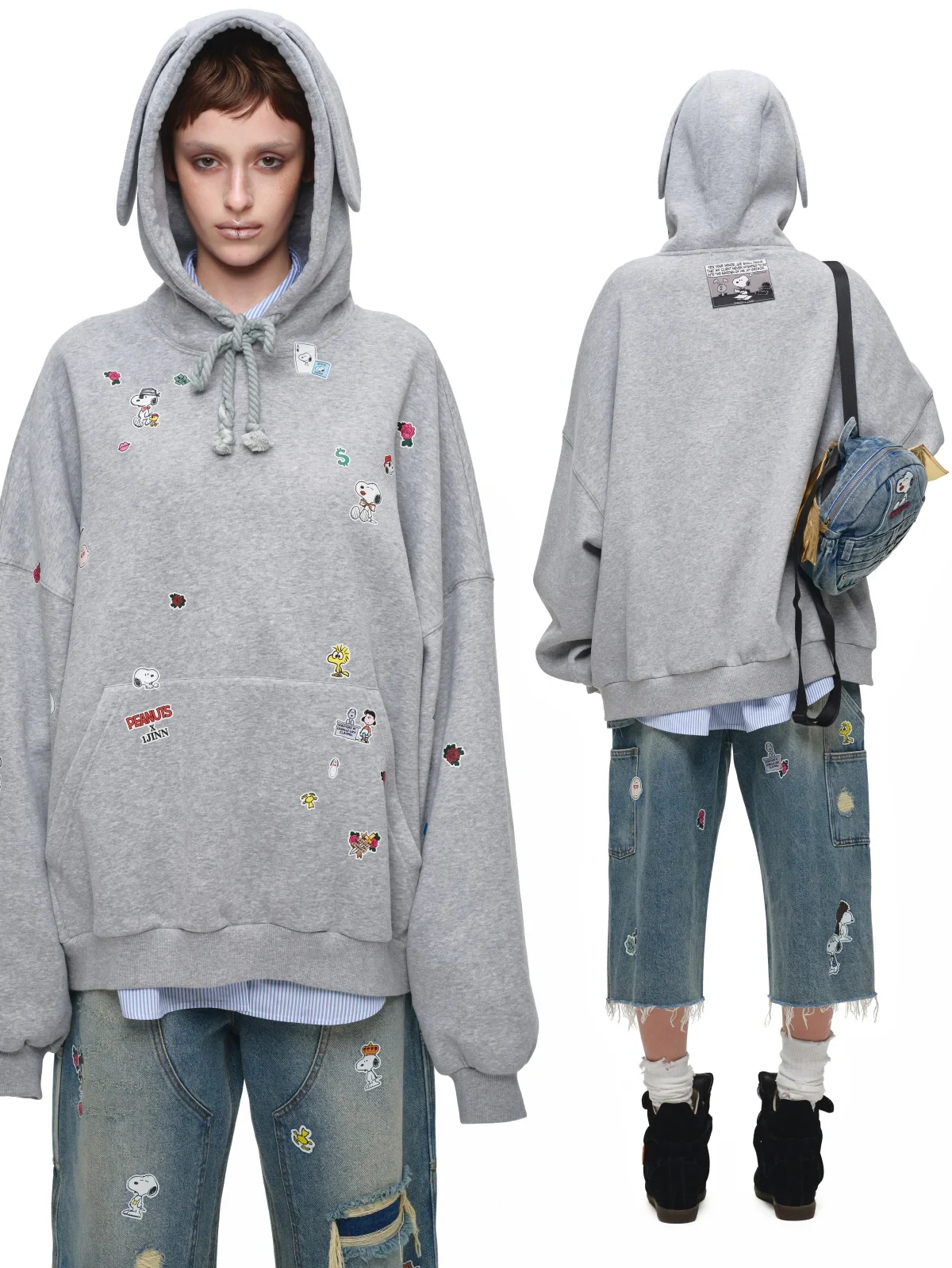 1Jinn X Snoopy Sticker Print Cropped Baggy Jeans 17