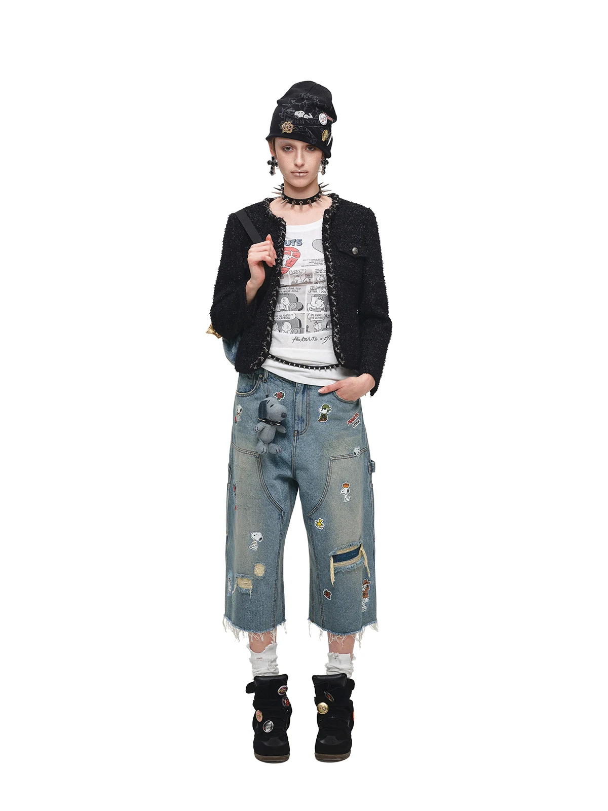 1Jinn X Snoopy Sticker Print Cropped Baggy Jeans 20