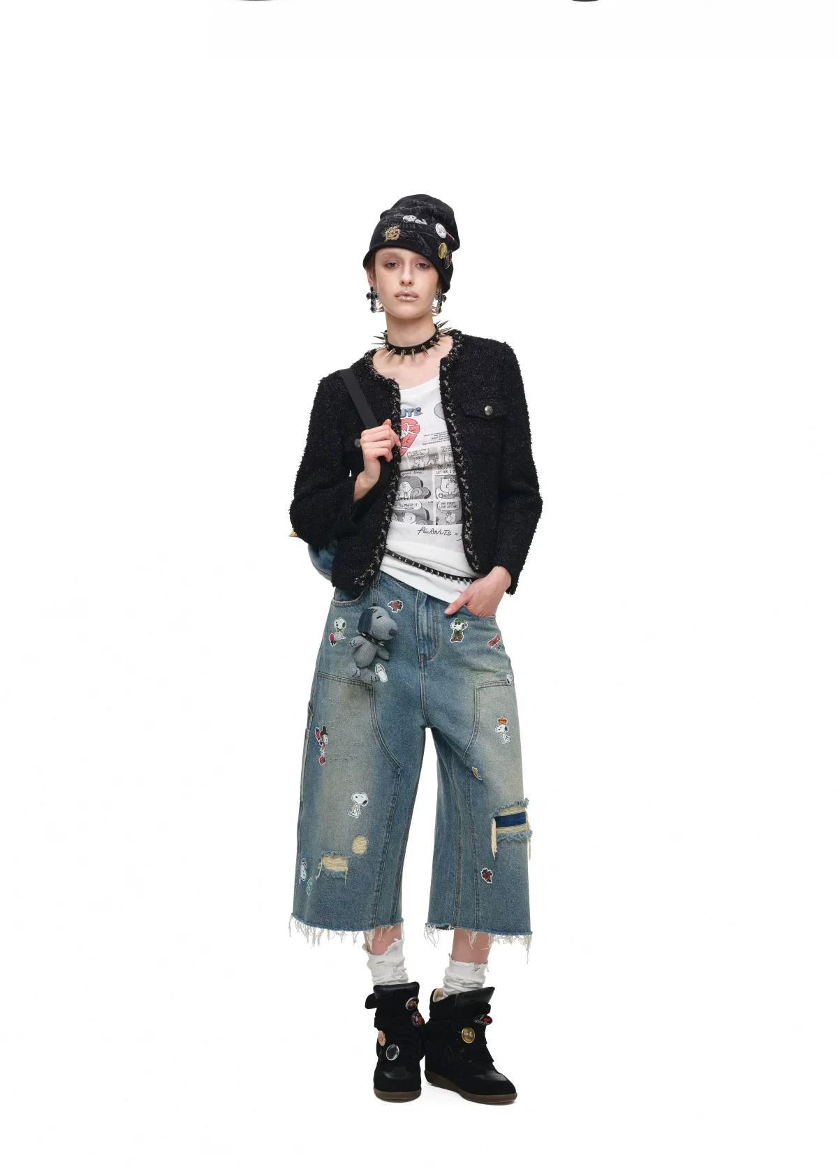 1Jinn X Snoopy Sticker Print Cropped Baggy Jeans 22