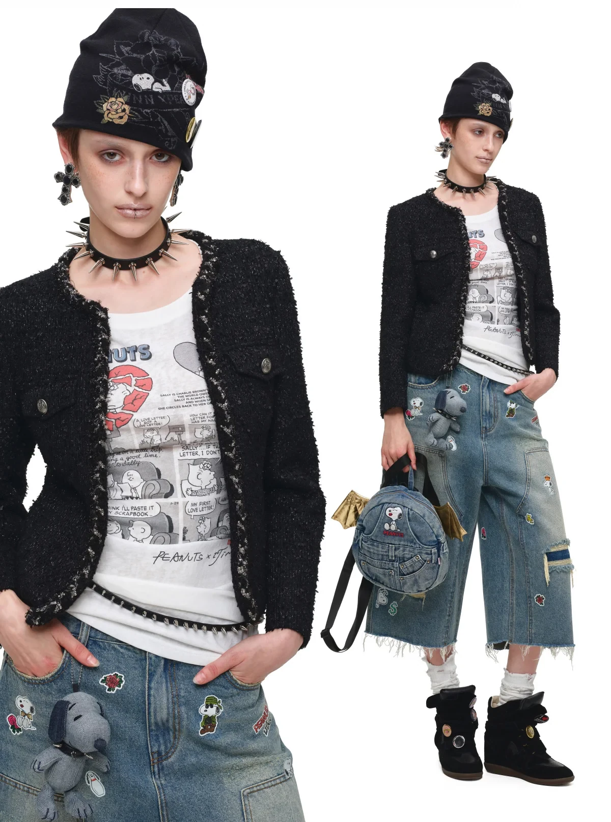 1Jinn X Snoopy Sticker Print Cropped Baggy Jeans 23