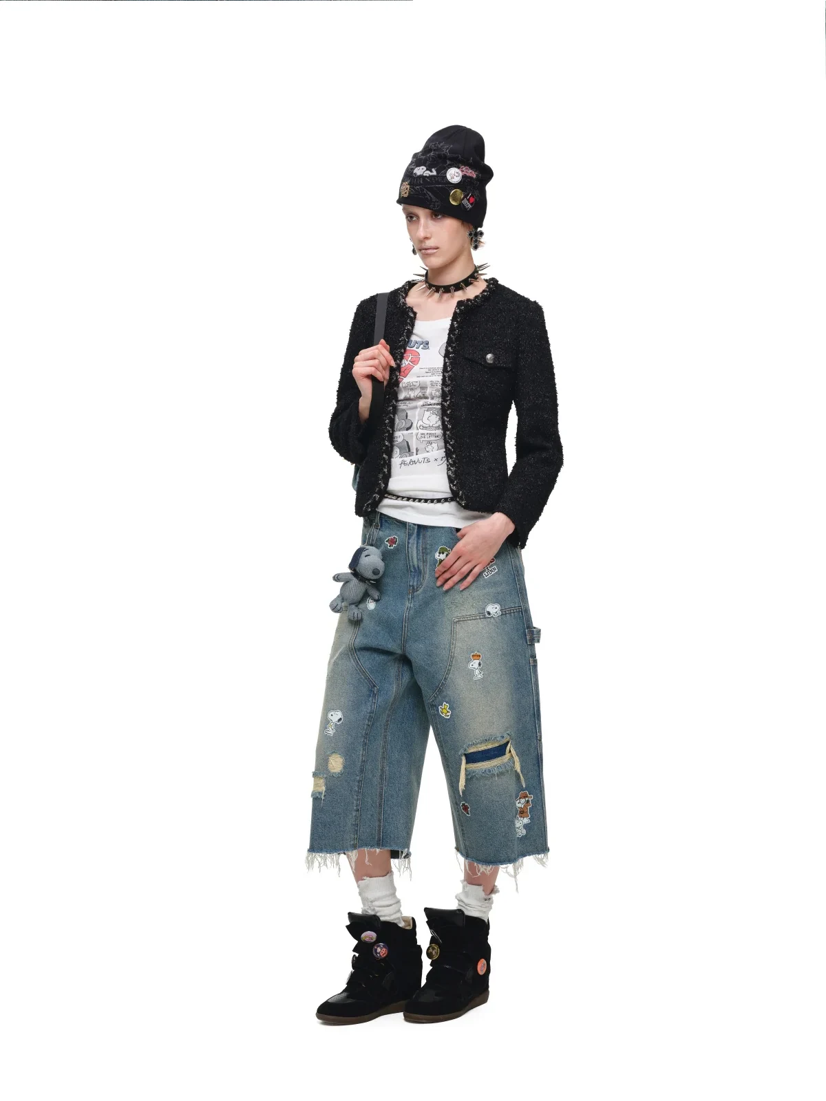 1Jinn X Snoopy Sticker Print Cropped Baggy Jeans 24
