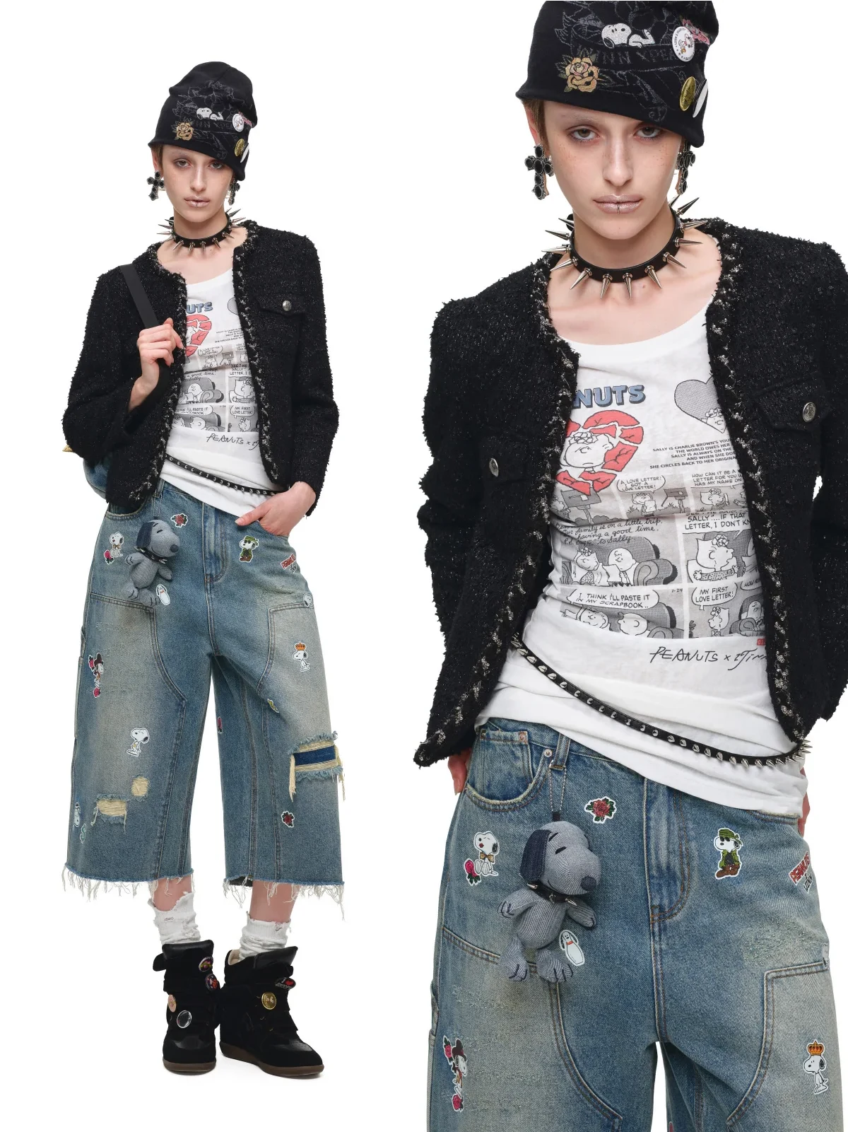 1Jinn X Snoopy Sticker Print Cropped Baggy Jeans 25