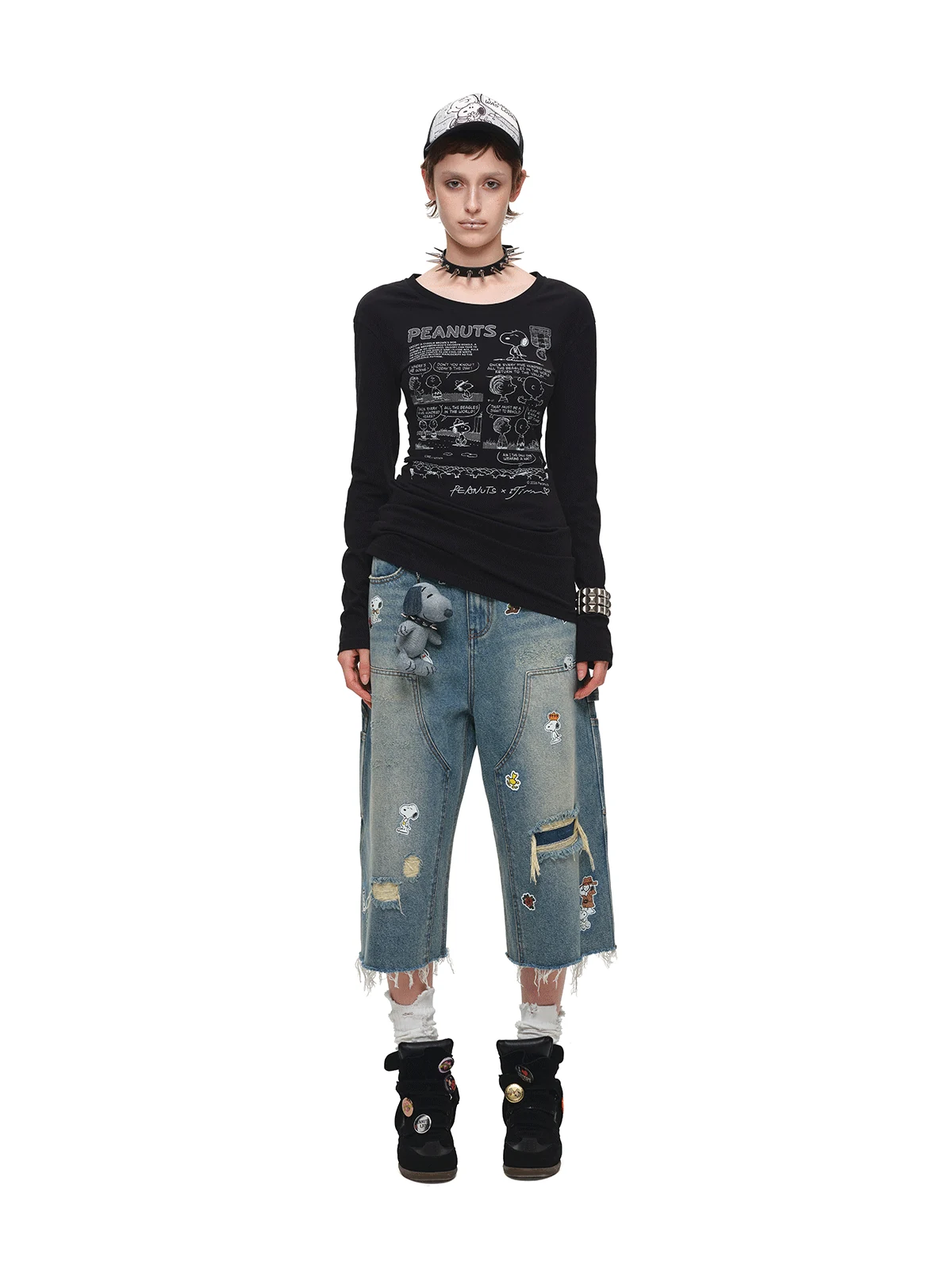 1Jinn X Snoopy Sticker Print Cropped Baggy Jeans 26