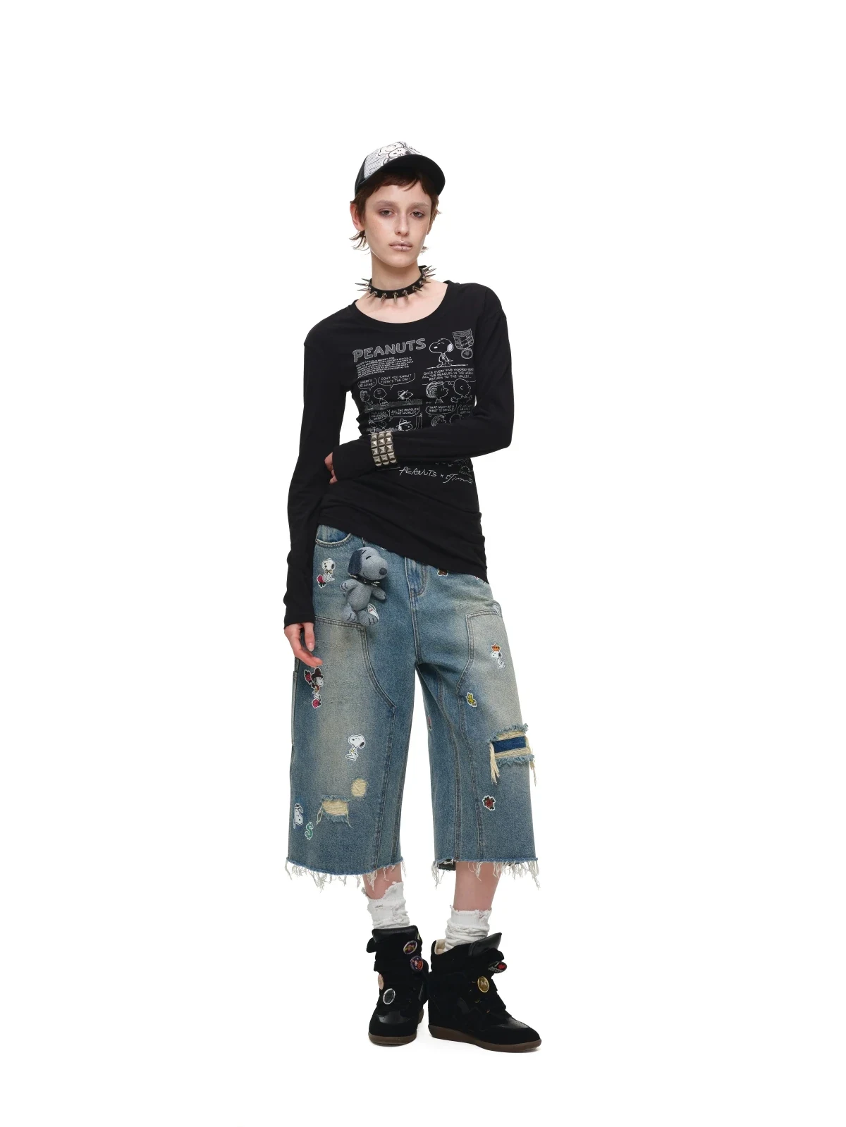 1Jinn X Snoopy Sticker Print Cropped Baggy Jeans 27