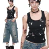 1Jinn X Snoopy Sticker Print Cropped Baggy Jeans 29