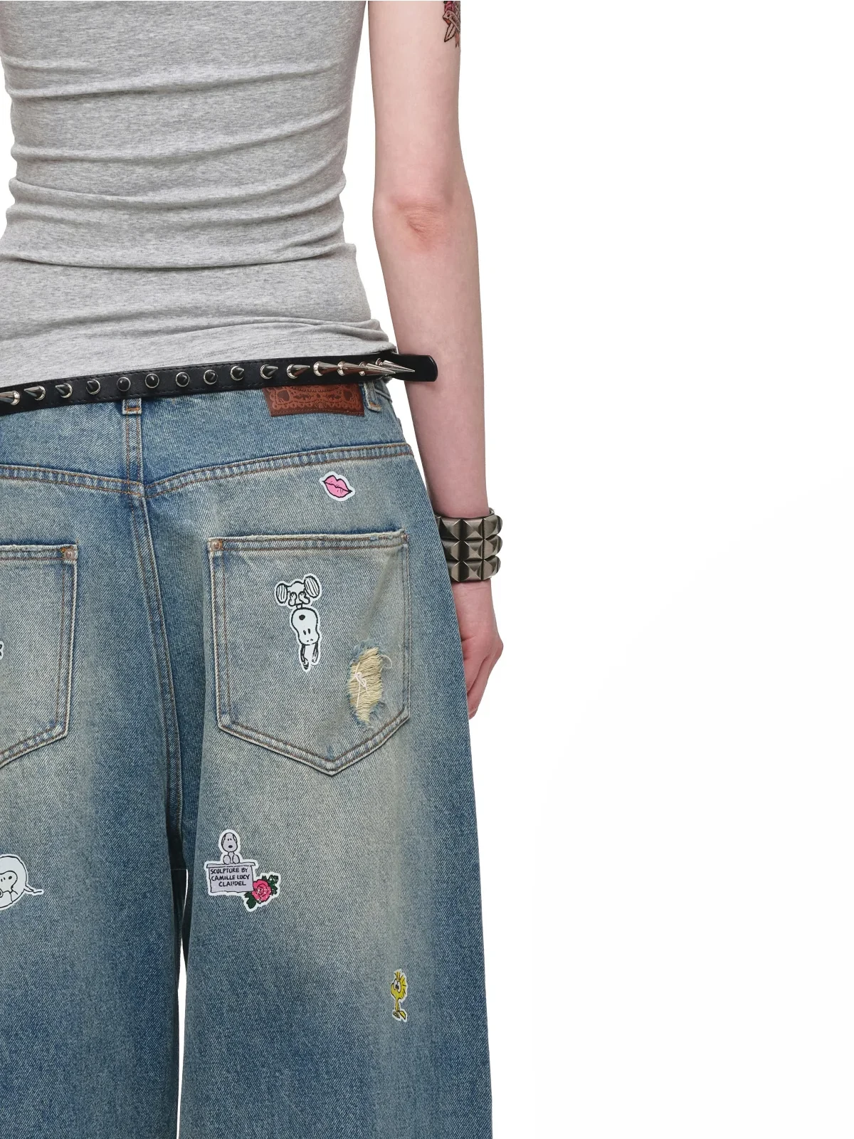 1Jinn X Snoopy Sticker Print Wide Leg Jeans 9