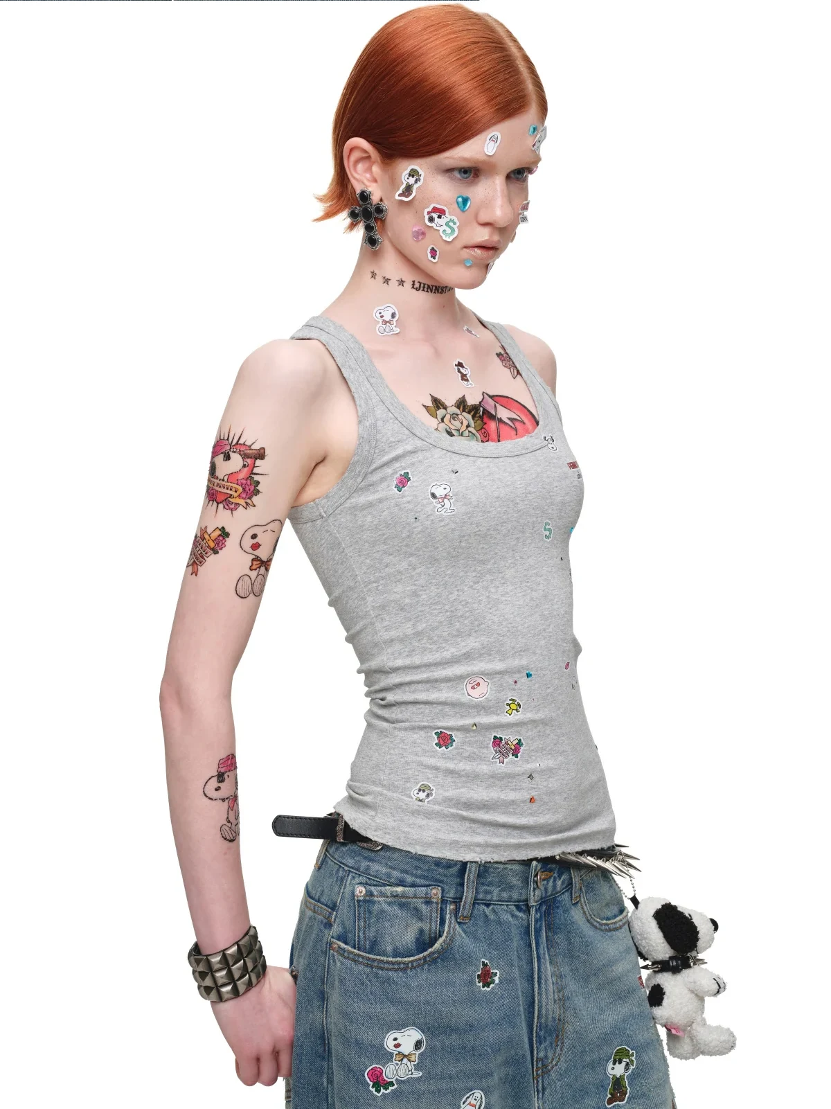 1Jinn X Snoopy Sticker Print Wide Leg Jeans 10