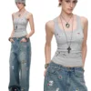 1Jinn X Snoopy Sticker Print Wide Leg Jeans 14