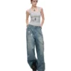 1Jinn X Snoopy Sticker Print Wide Leg Jeans 16