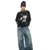 1Jinn X Snoopy Sticker Print Wide Leg Jeans 18