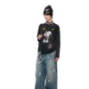 1Jinn X Snoopy Sticker Print Wide Leg Jeans 19
