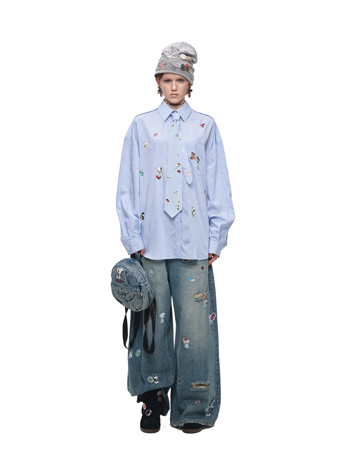 1Jinn X Snoopy Sticker Print Wide Leg Jeans 21