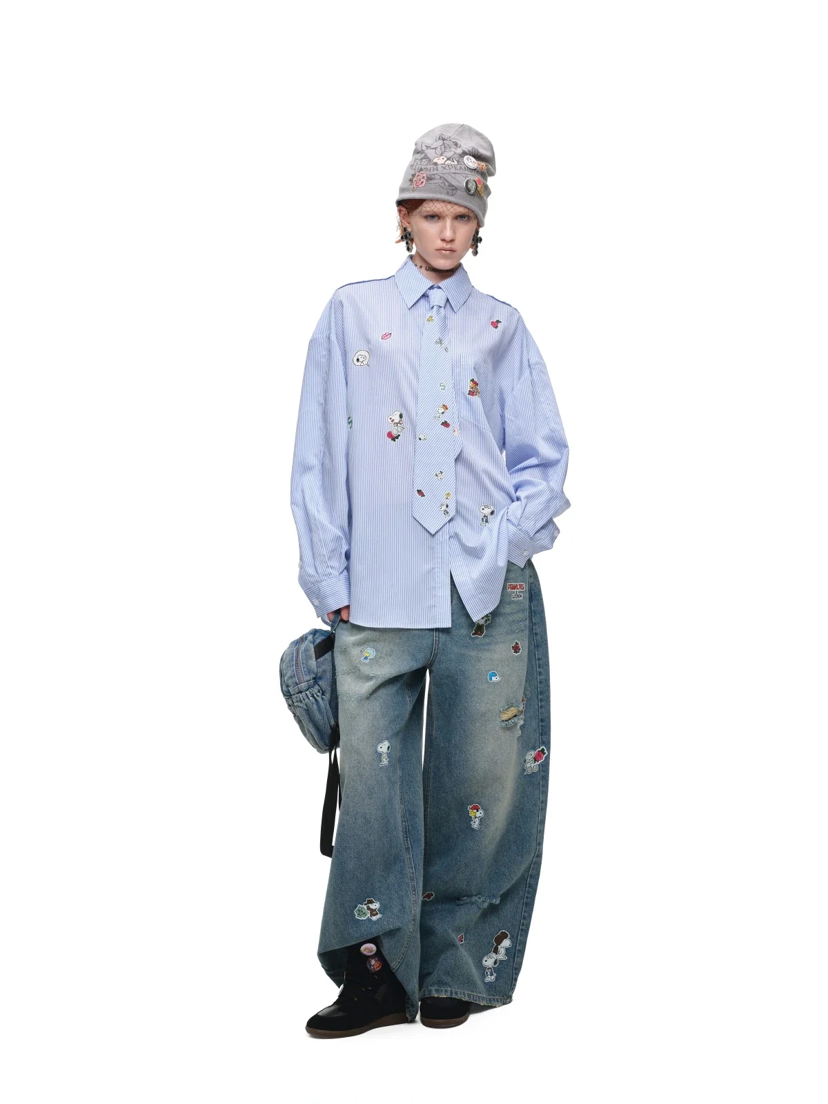 1Jinn X Snoopy Sticker Print Wide Leg Jeans 22
