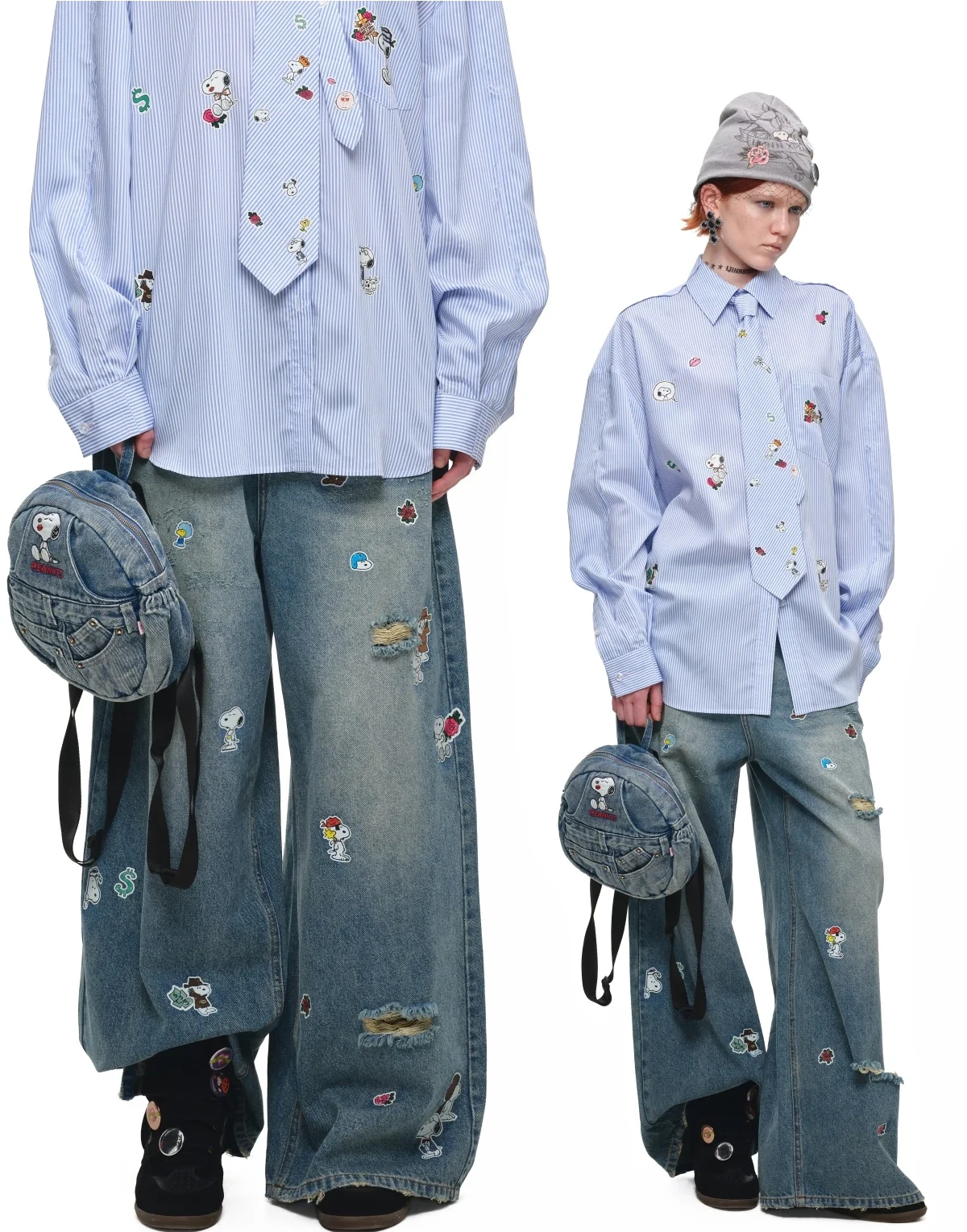 1Jinn X Snoopy Sticker Print Wide Leg Jeans 23