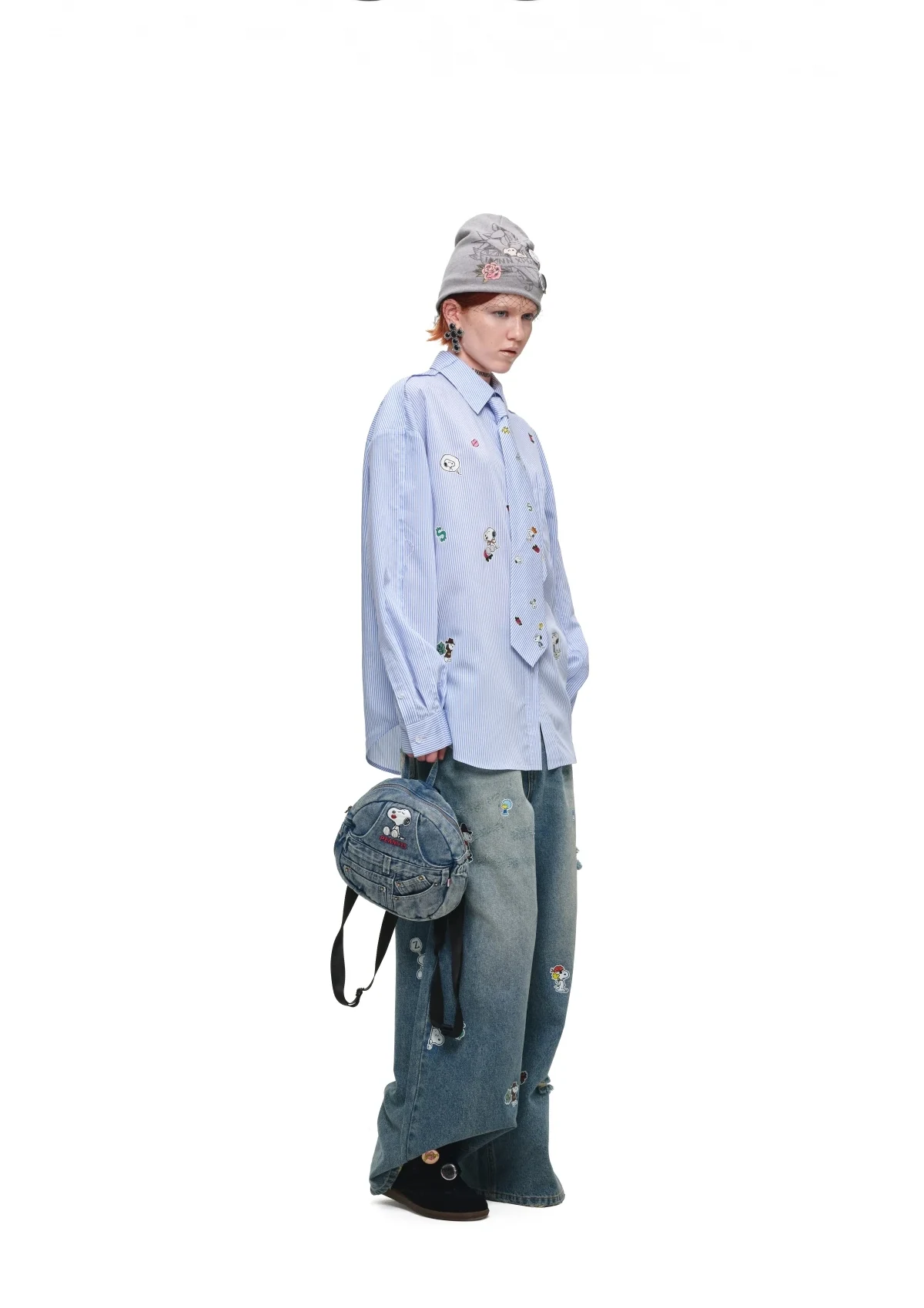 1Jinn X Snoopy Sticker Print Wide Leg Jeans 25