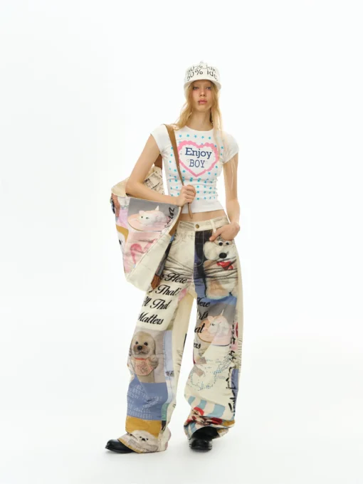 Deleteex Ded Moji Print Wide Leg Jeans 1