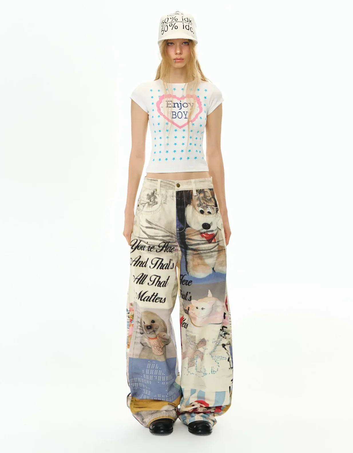 Deleteex Ded Moji Print Wide Leg Jeans 8