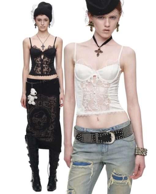 IN STOCK ♱ 1JINN BEADED LACE SATIN BONED CORSET CAMI - 2colors