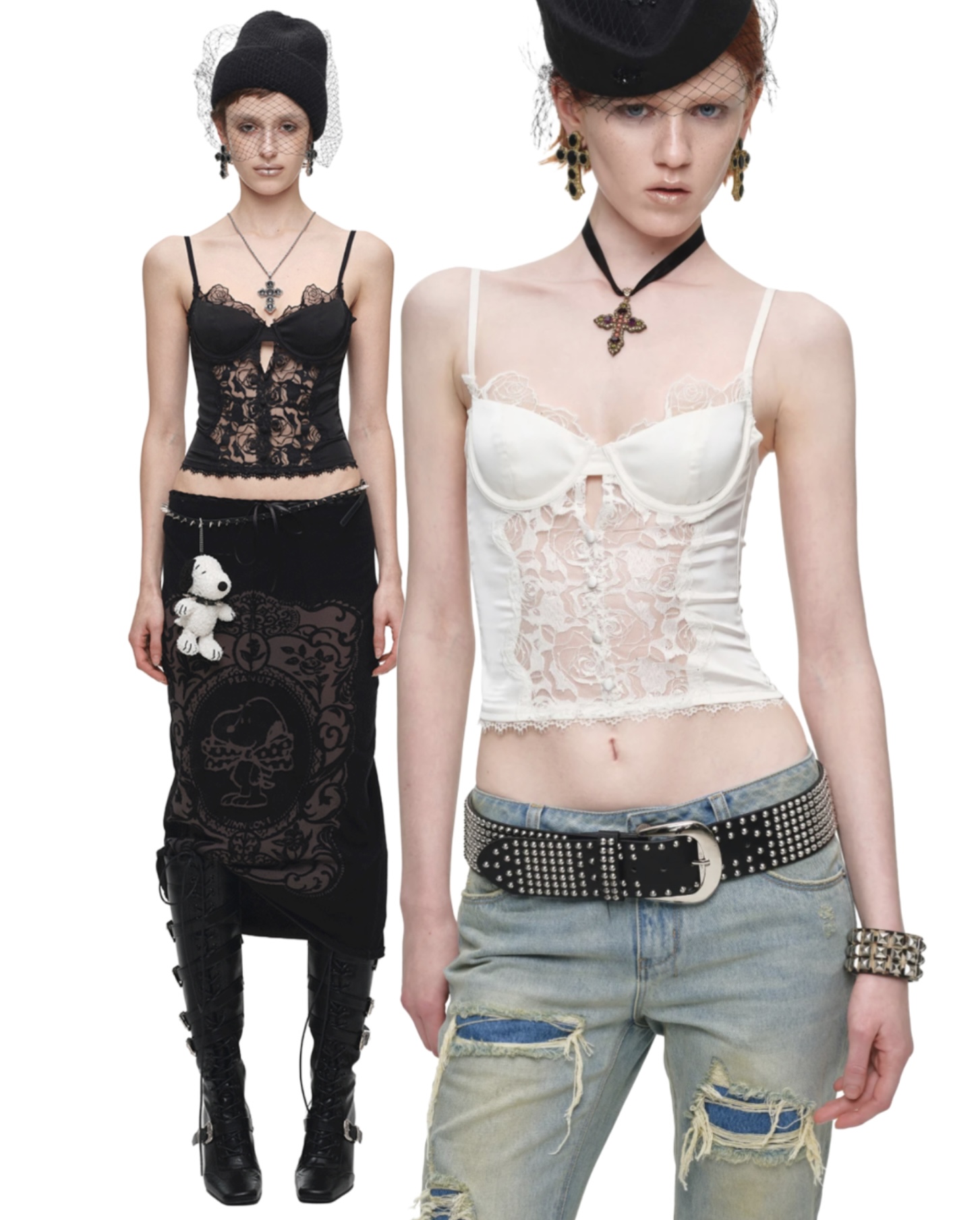 IN STOCK ♱ 1JINN BEADED LACE SATIN BONED CORSET CAMI - 2colors