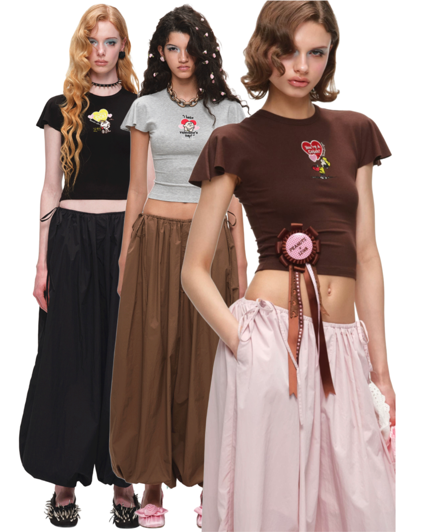 IN STOCK ♱ 1JINN x SNOOPY ੯‧̀͡⬮ PEANUTS EMBROIDERED FLUTTER-SLEEVE TEE - 3colors
