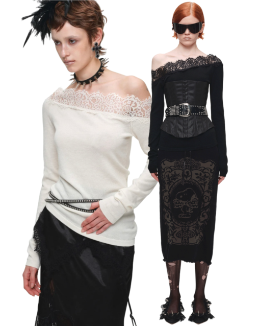 IN STOCK ♱ 1JINN LUCIANA LACE OFF-SHOULDER KNIT TOP - 2colors