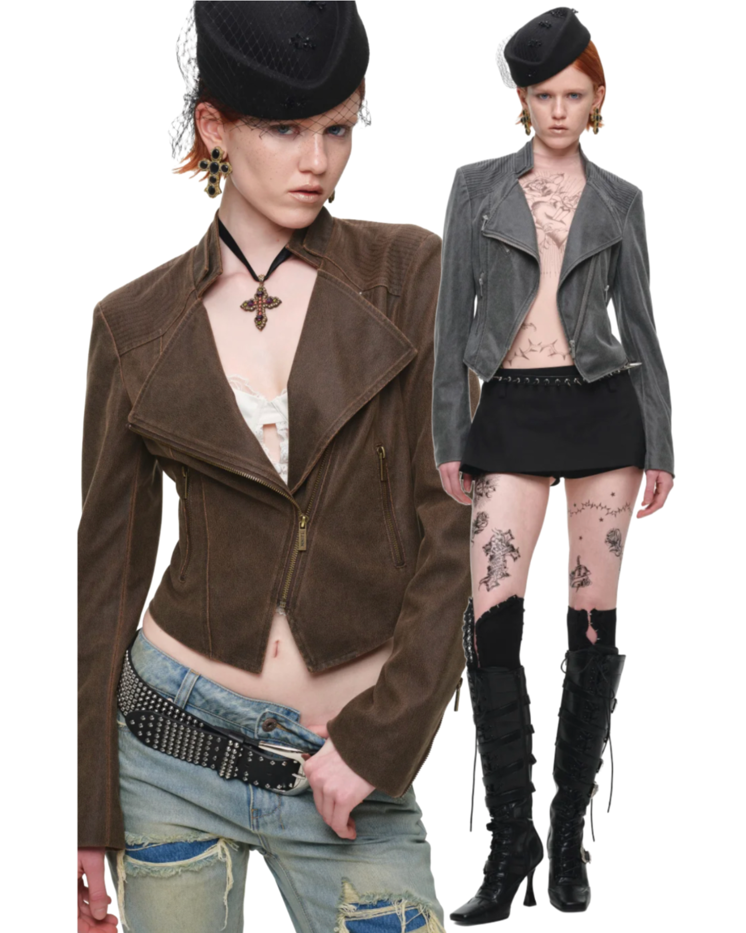 IN STOCK ♱ 1JINN CRACKLE WASHED CROPPED BIKER JACKET - 2colors