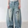 Masoomake Xiaoman Graffiti Print Barrel Leg Jeans 1