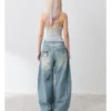Masoomake Xiaoman Graffiti Print Barrel Leg Jeans 5