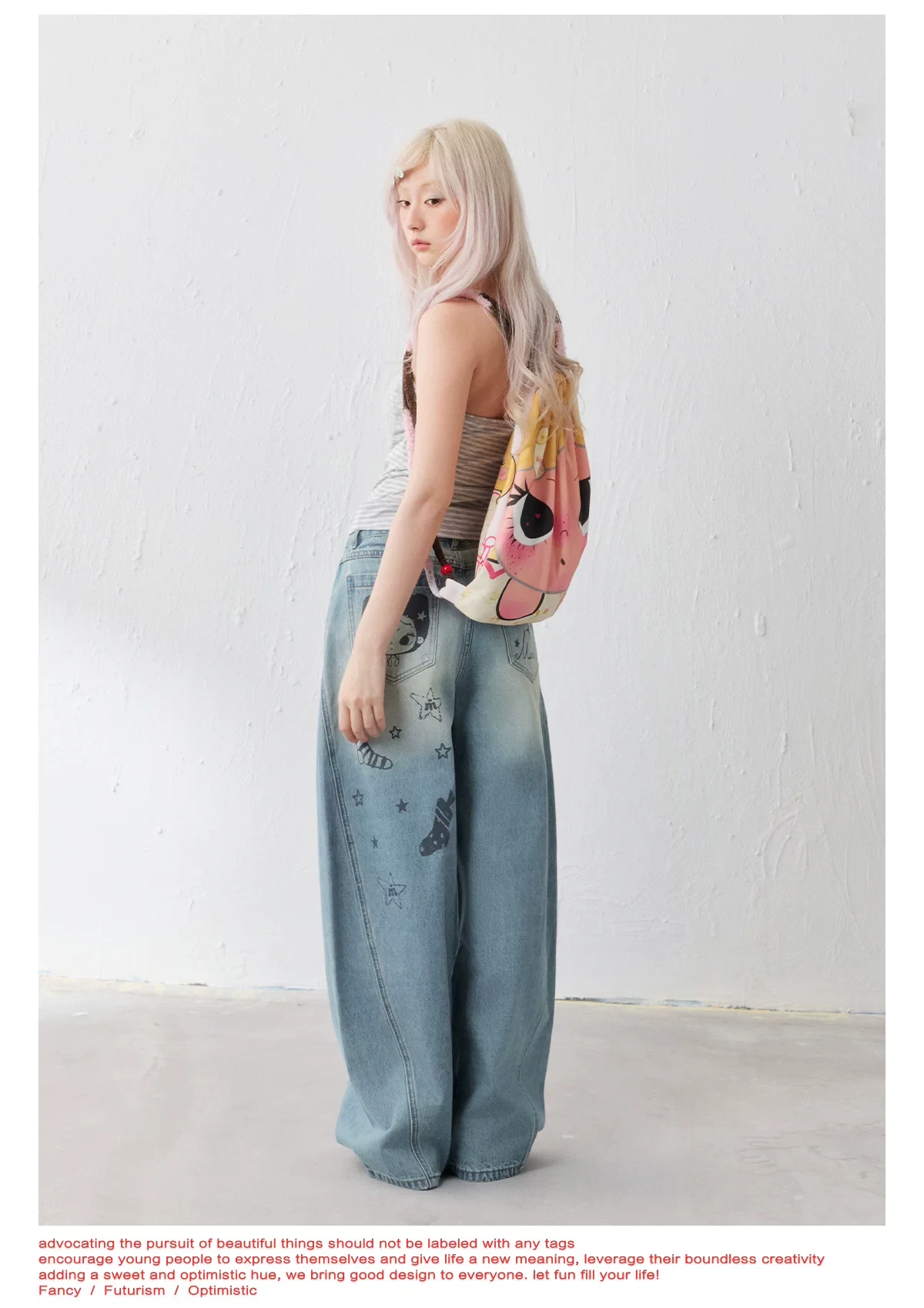 Masoomake Xiaoman Graffiti Print Barrel Leg Jeans 7