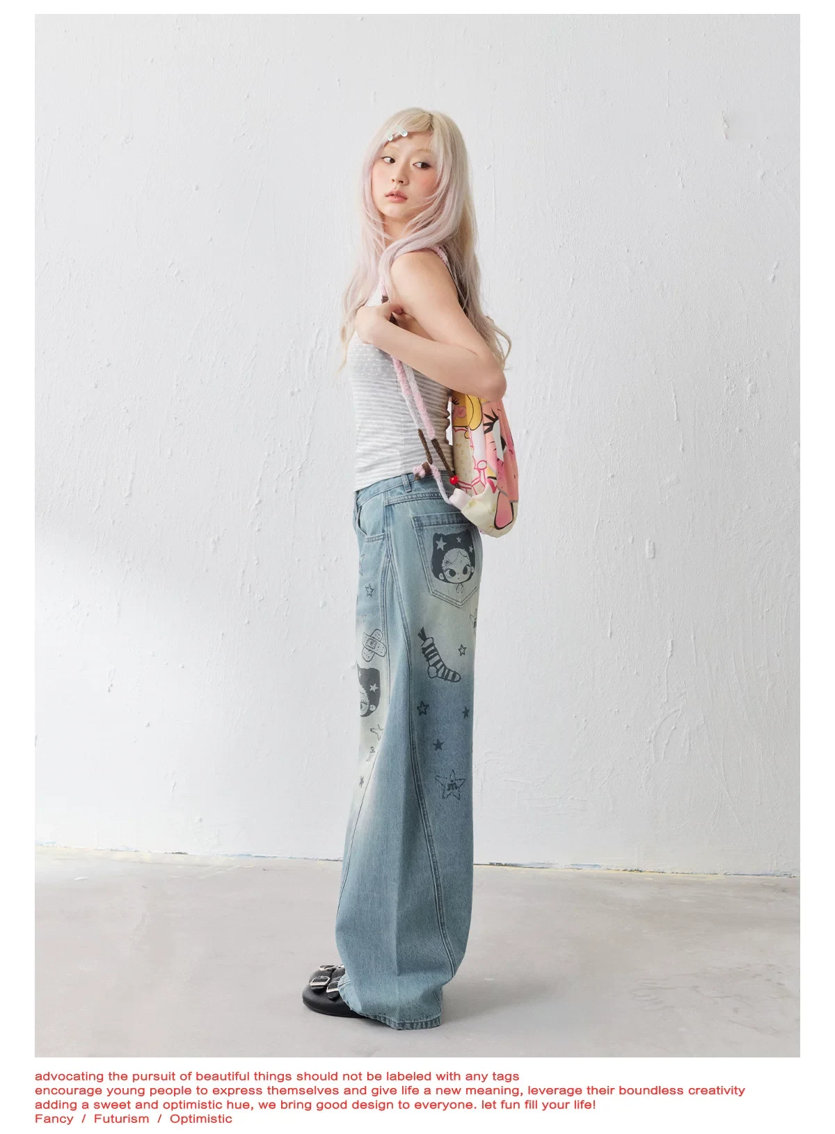 Masoomake Xiaoman Graffiti Print Barrel Leg Jeans 8