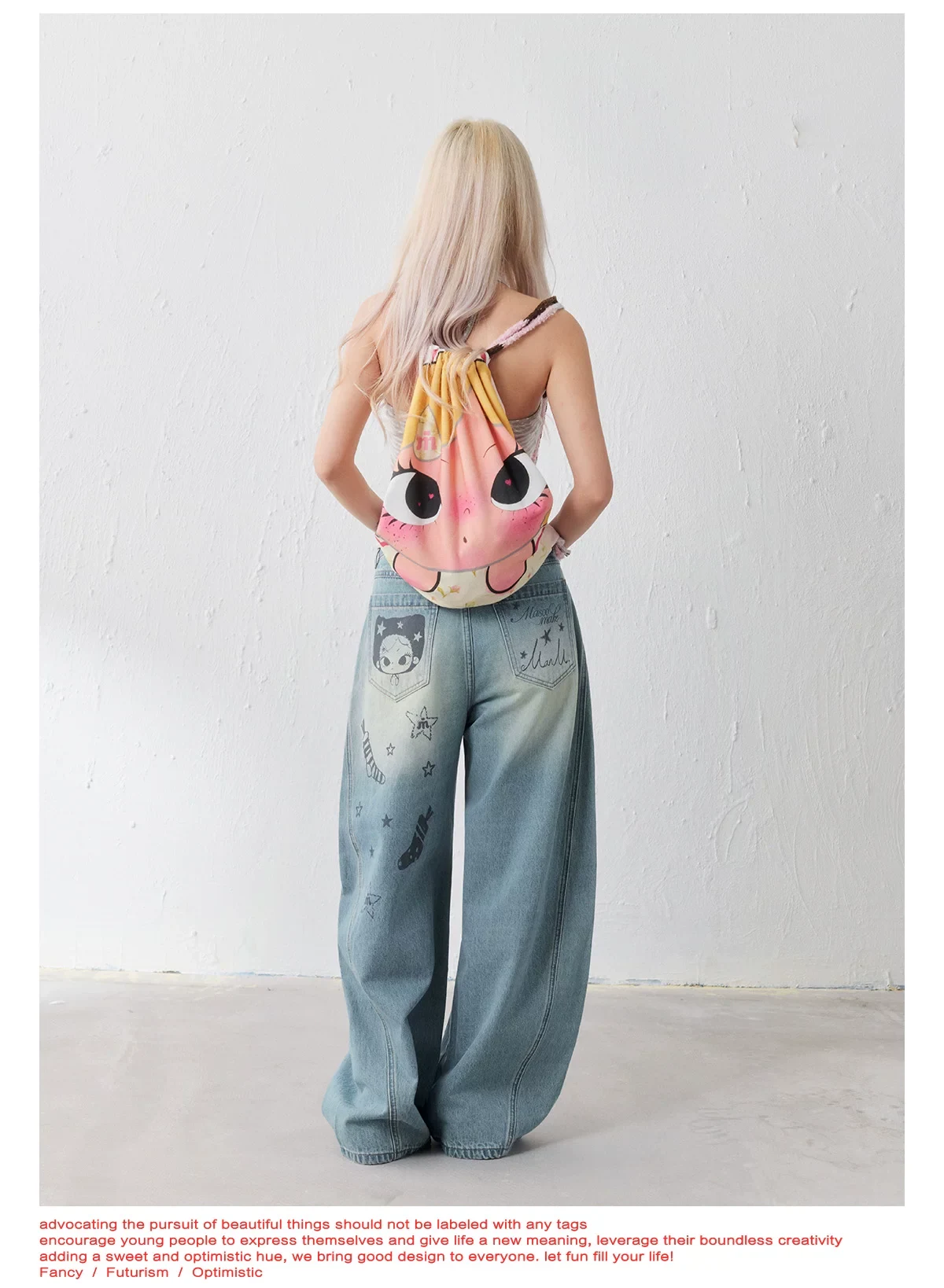 Masoomake Xiaoman Graffiti Print Barrel Leg Jeans 9