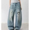Masoomake Xiaoman Graffiti Print Barrel Leg Jeans 10