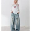 Masoomake Xiaoman Graffiti Print Barrel Leg Jeans 12