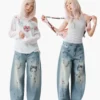 Masoomake Xiaoman Graffiti Print Barrel Leg Jeans 14
