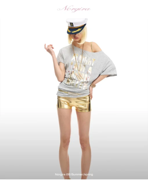 Norgira Boykiller Foil Print Off Shoulder Tee 2