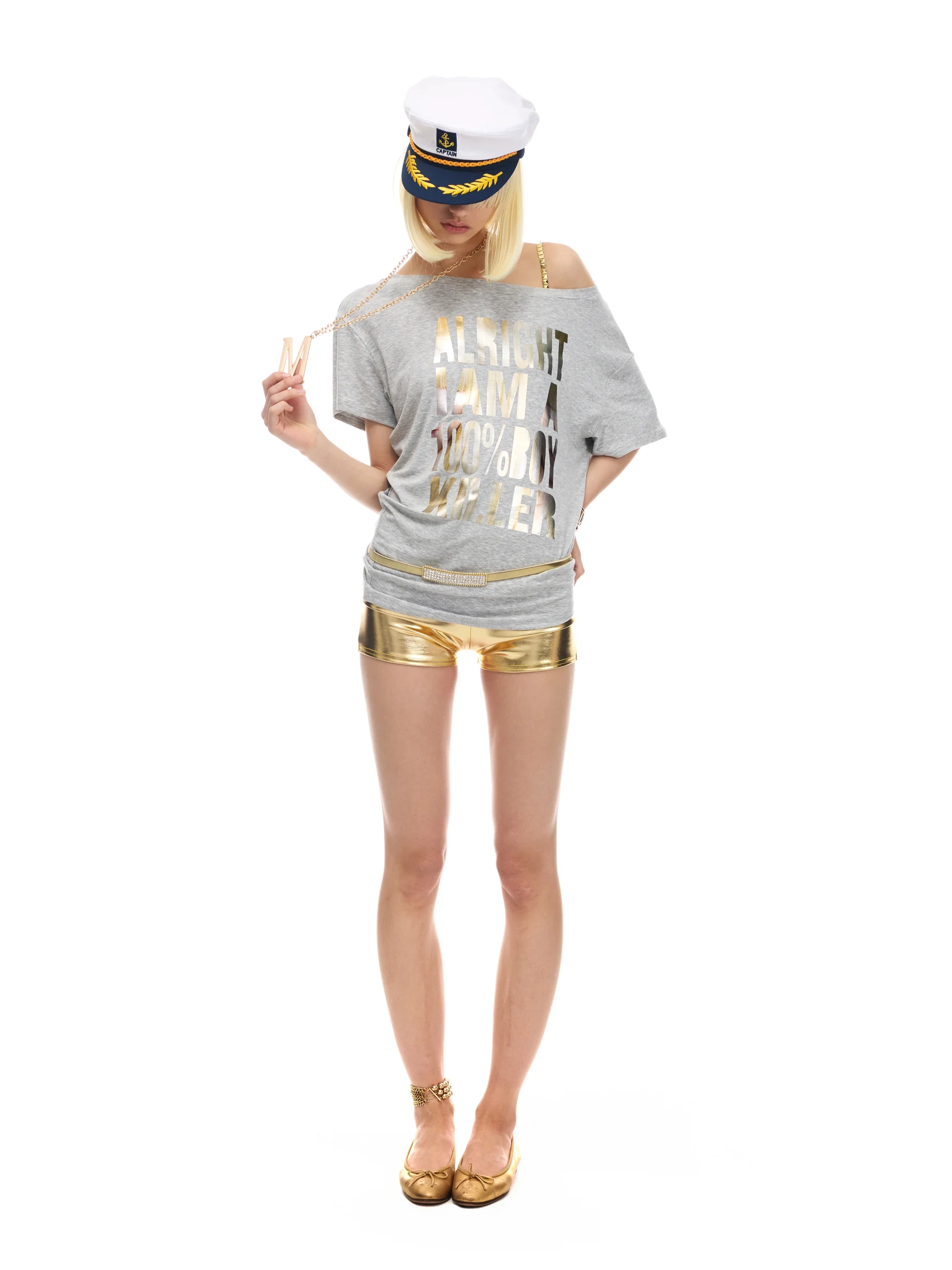 Norgira Boykiller Foil Print Off Shoulder Tee 11