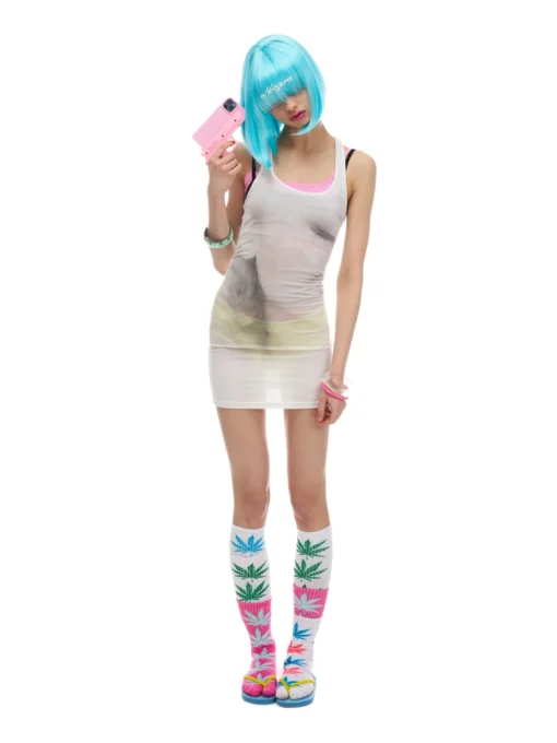 Norgira Crying Woman Sheer Bodycon Vest Dress 1