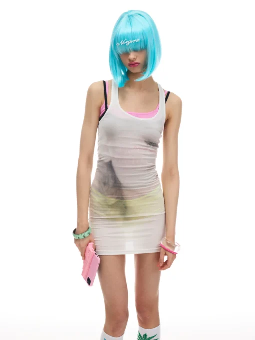 Norgira Crying Woman Sheer Bodycon Vest Dress 10