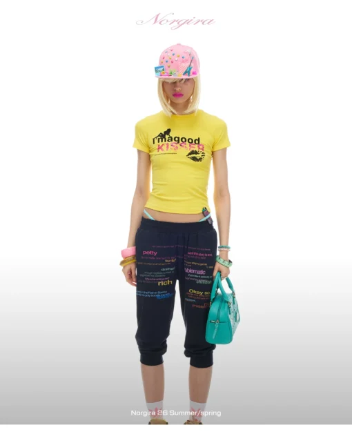 Norgira Good Kisser Glitter Slogan Stretch Tee 2