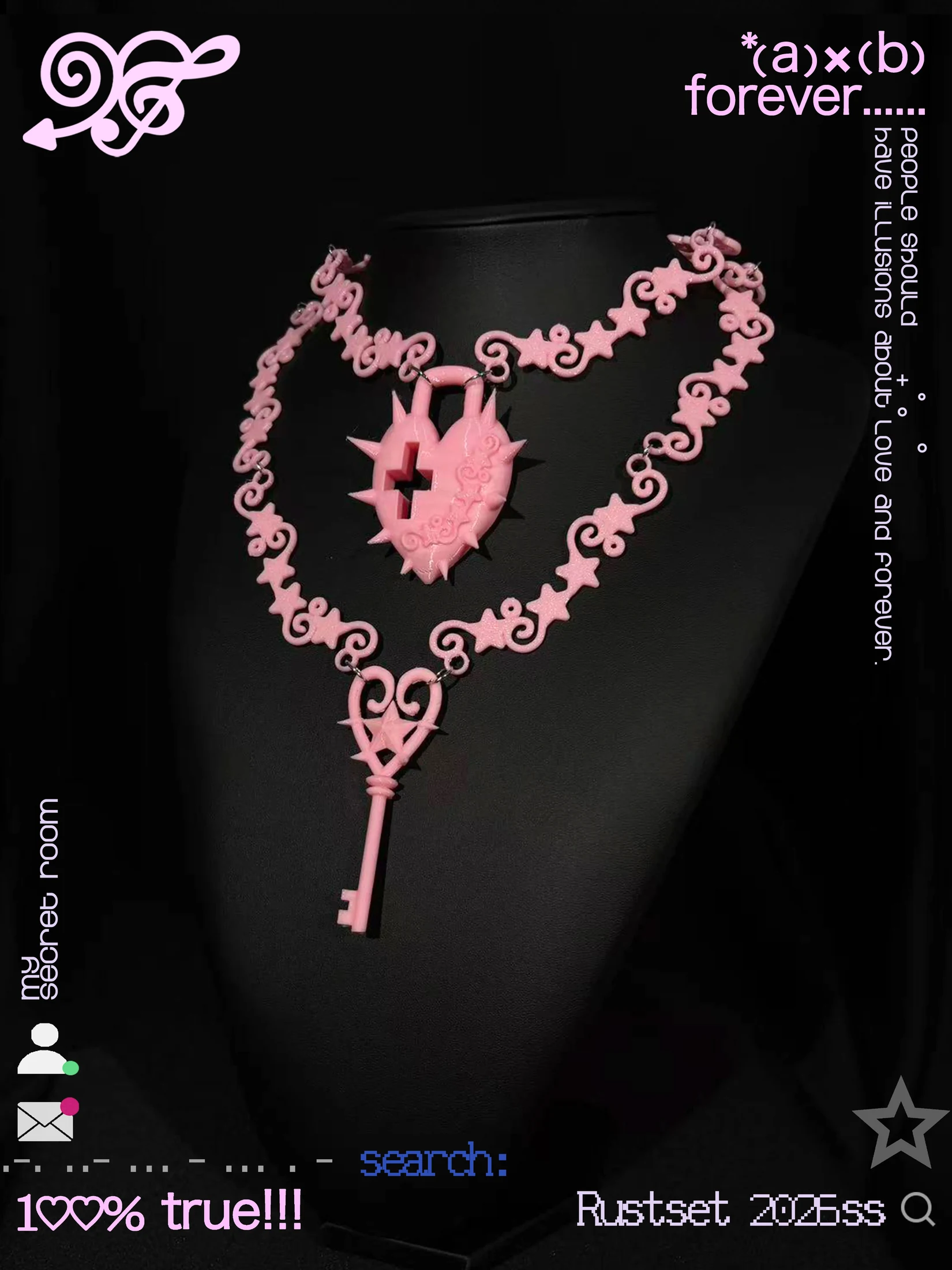 Rustset 3D Printed Star Vine Key Lock Necklace 3