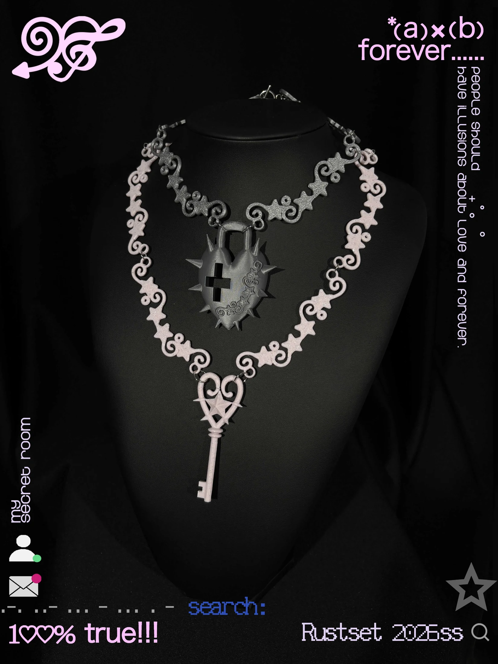 Rustset 3D Printed Star Vine Key Lock Necklace 5