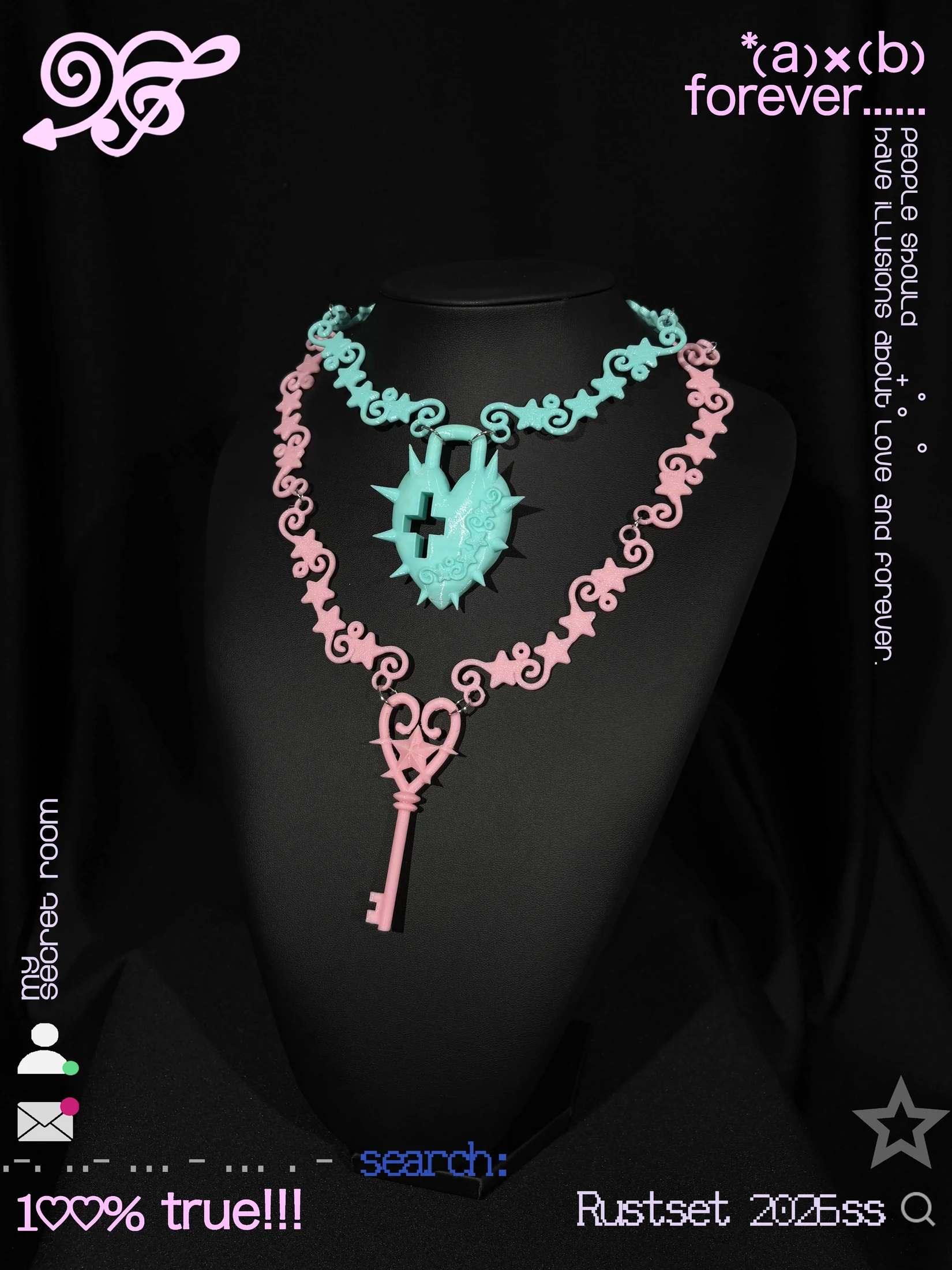 Rustset 3D Printed Star Vine Key Lock Necklace 6